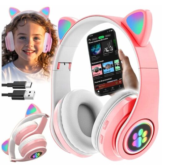 Ausinės Cat Ears, šviečiančios katės ausytės, rožinė